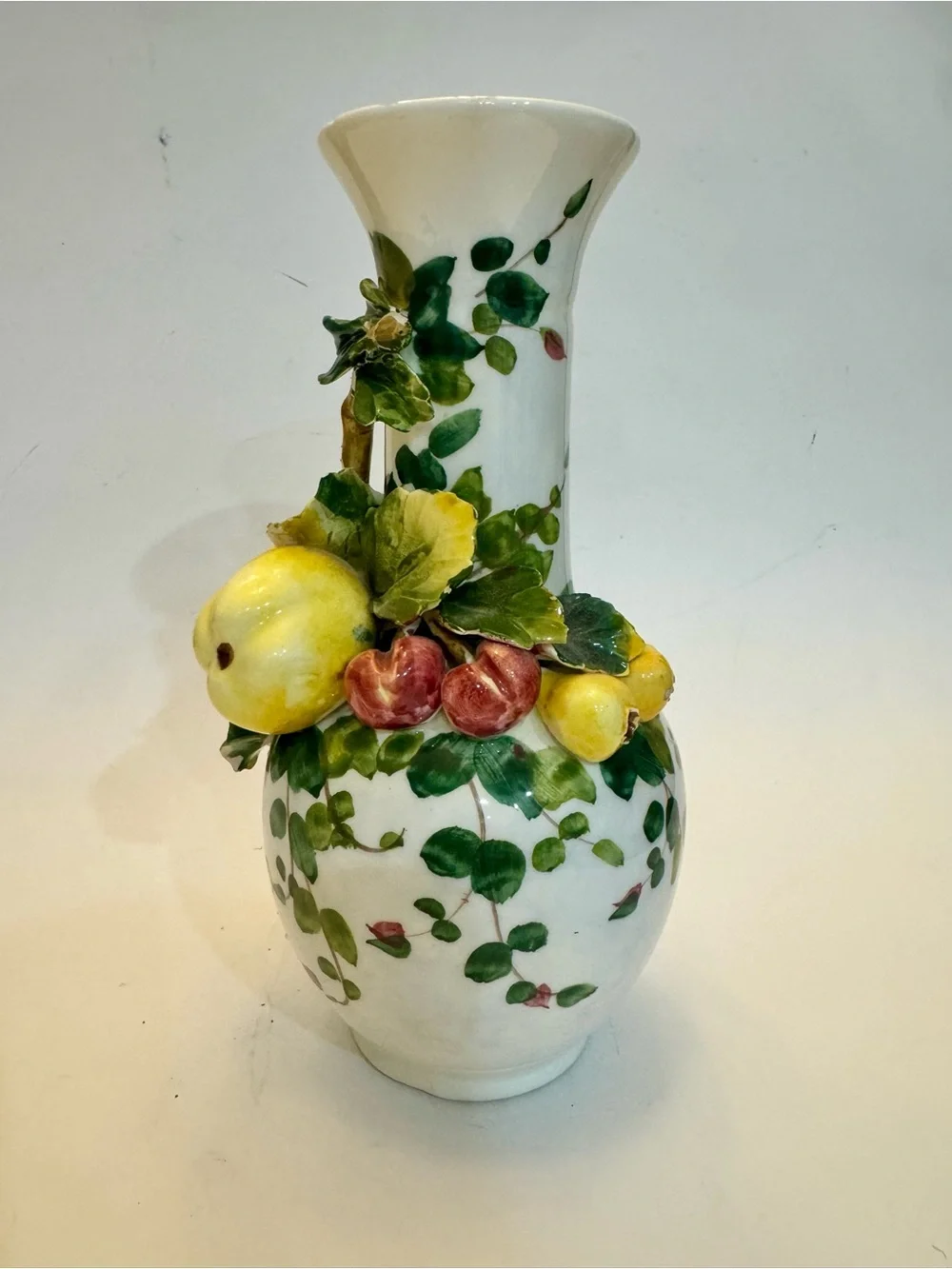 Vintage Italian Barbotine Majolica 3D Fruit Ceramic Vase Hand Painted Italy MCM